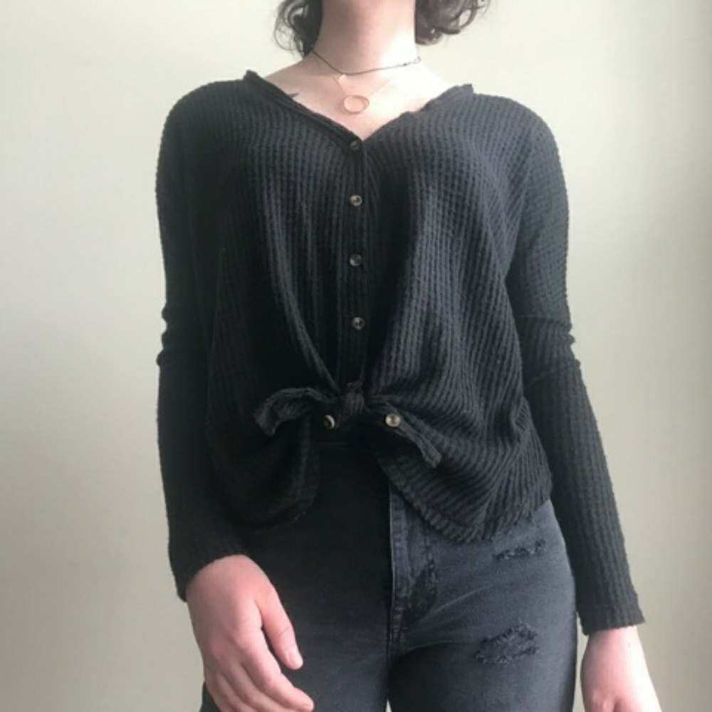 Oversized Thermal Button down Top